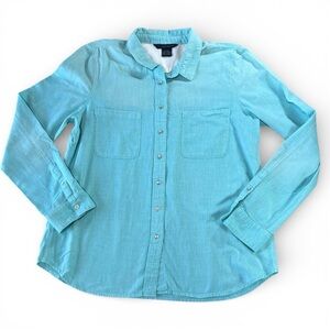 Calvin Klein Jeans Women’s XL Aqua Button-Up Shirt 100% Cotton Long Sleeve